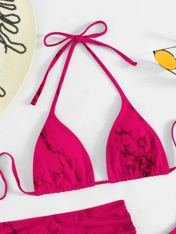 Bañador bikini triángulo con estampado de mármol con falda - Imagen 2
