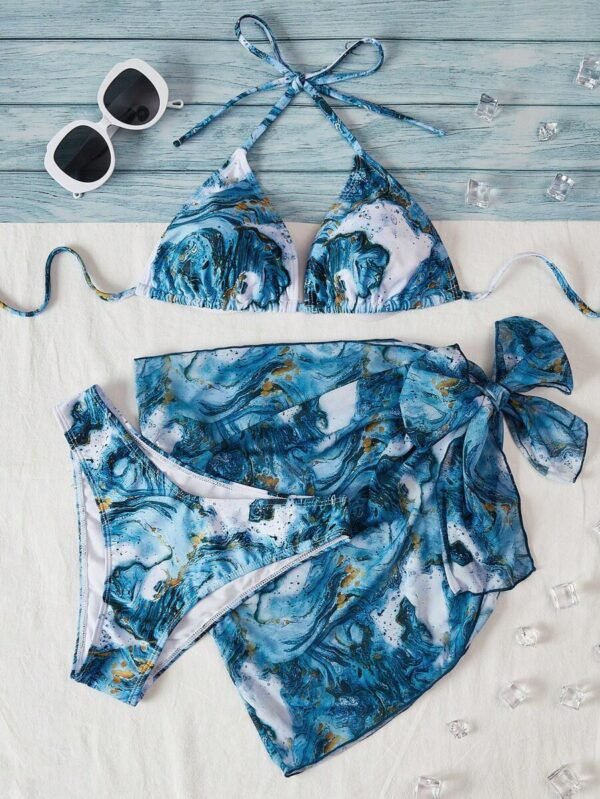 Bañador bikini triángulo halter con estampado de mármol