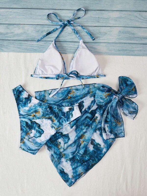 Bañador bikini triángulo halter con estampado de mármol - Imagen 3