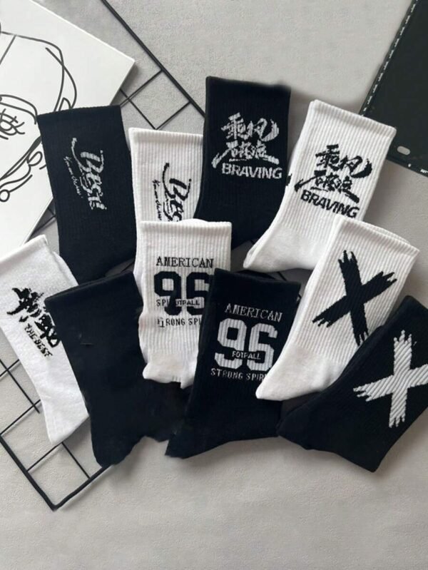 5 pares de calcetines deportivos a media pantorrilla blancos y negros - Imagen 3