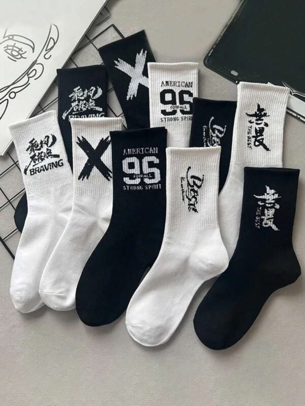 5 pares de calcetines deportivos a media pantorrilla blancos y negros
