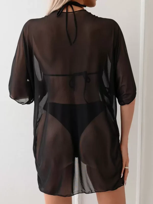 Kimono De Malla De Color Sólido Para Mujer - Imagen 3
