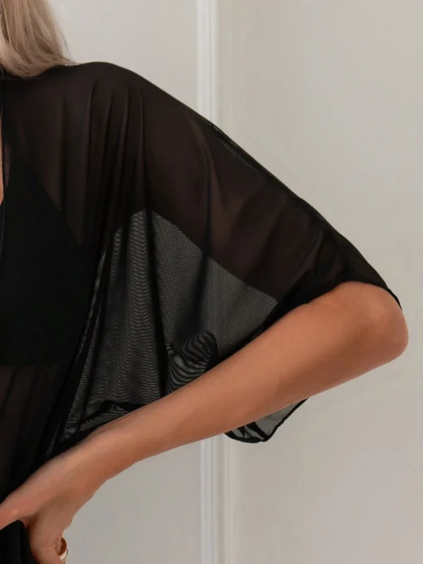 Kimono De Malla De Color Sólido Para Mujer - Imagen 2