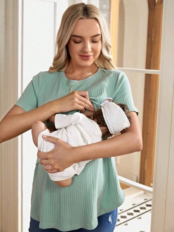 Camiseta Casual Acanalada De Color Sólido De Enfermería De Maternidad - Imagen 2