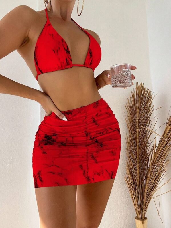Set de 3 piezas de bikini con escote de triángulo micro de estampado