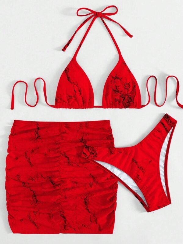 Set de 3 piezas de bikini con escote de triángulo micro de estampado - Imagen 3