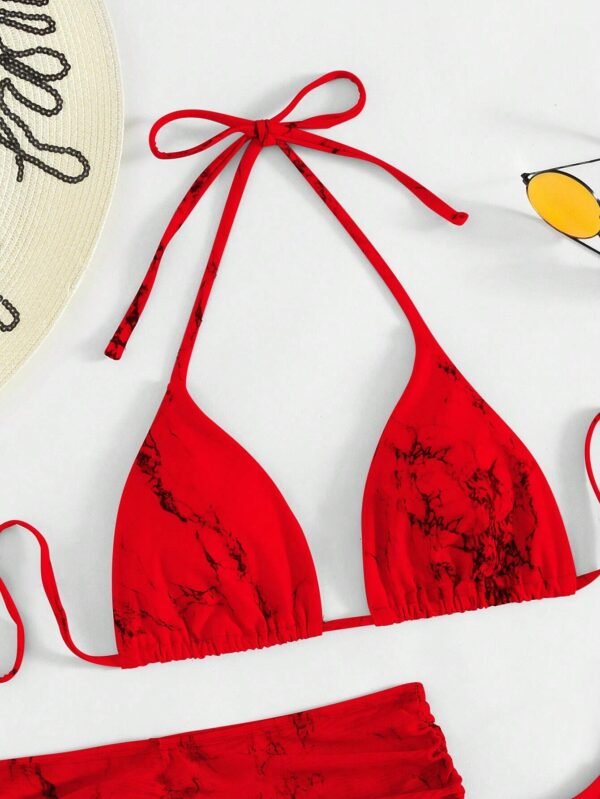 Set de 3 piezas de bikini con escote de triángulo micro de estampado - Imagen 2