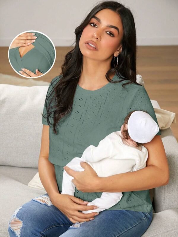 Camiseta  de maternidad para el hogar con cuello redondo sencillo - Imagen 2