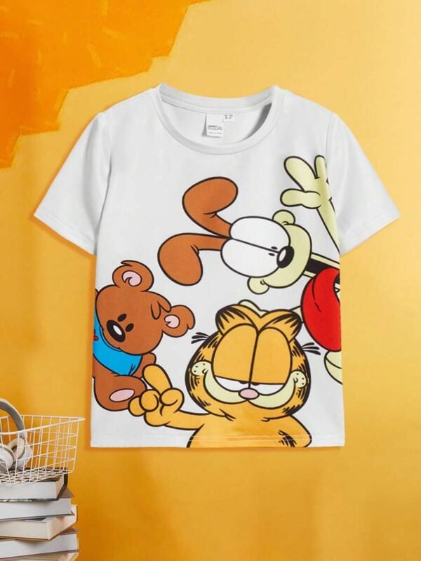 Camiseta casual de manga corta con estampado de caricaturas para niños - Imagen 2