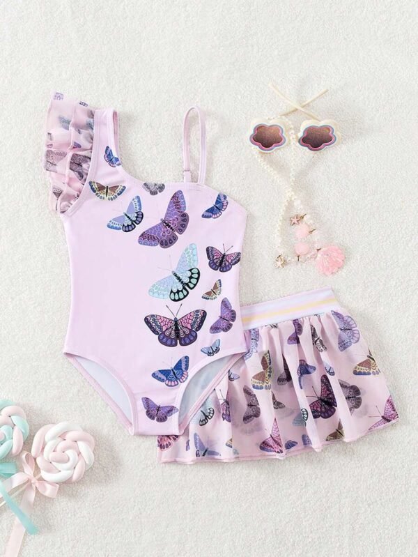 Traje de baño de un solo hombro con estampado para niñas bebés