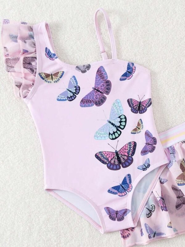 Traje de baño de un solo hombro con estampado para niñas bebés - Imagen 3