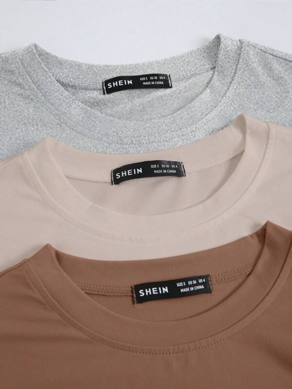 Camiseta sólida de cuello redondo para mujer - Imagen 2