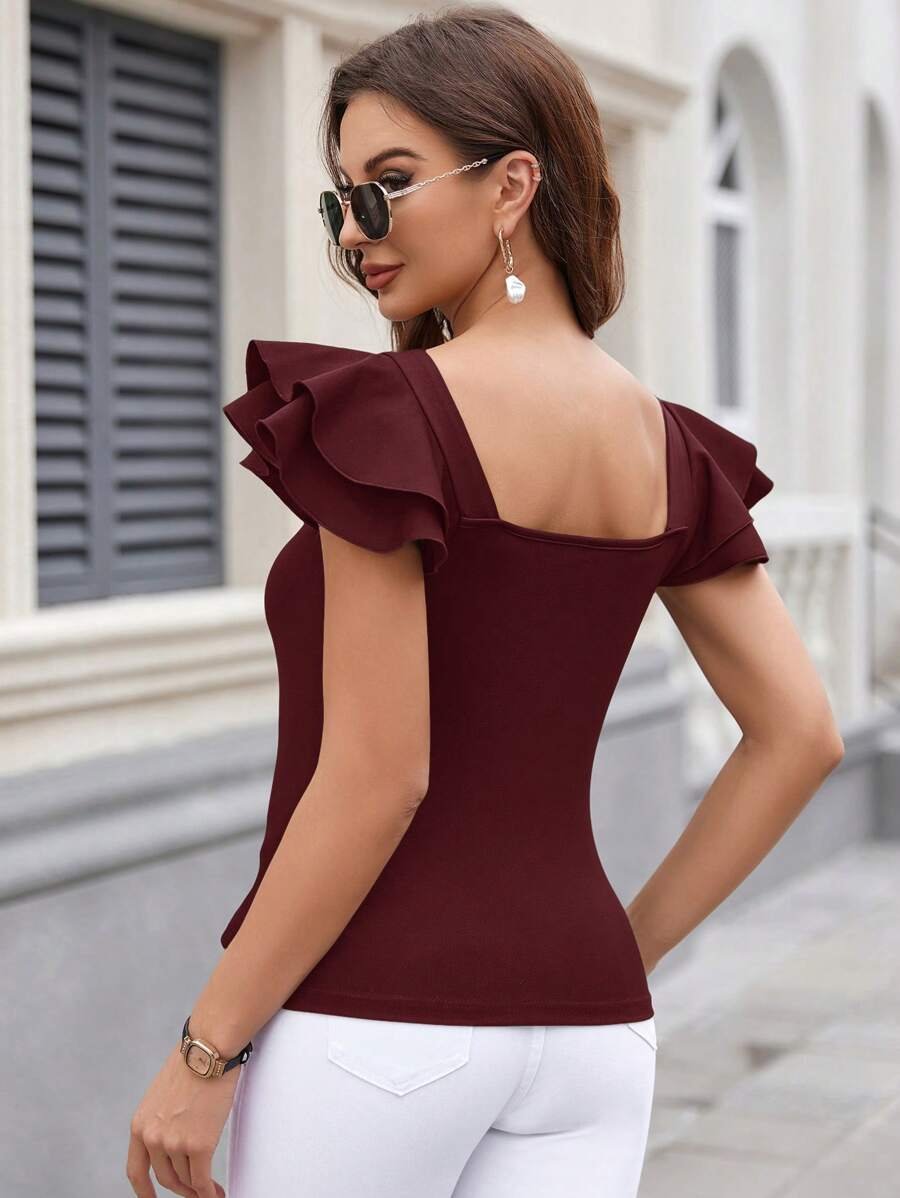 Blusa casual de mujer de verano con cuello cuadrado y manga corta - Imagen 3