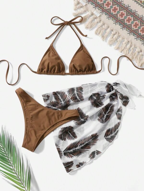 Bikini halter sin espalda de unicolor para mujer