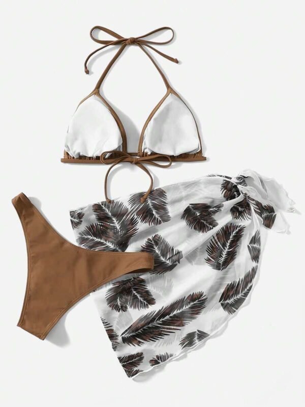 Bikini halter sin espalda de unicolor para mujer - Imagen 3