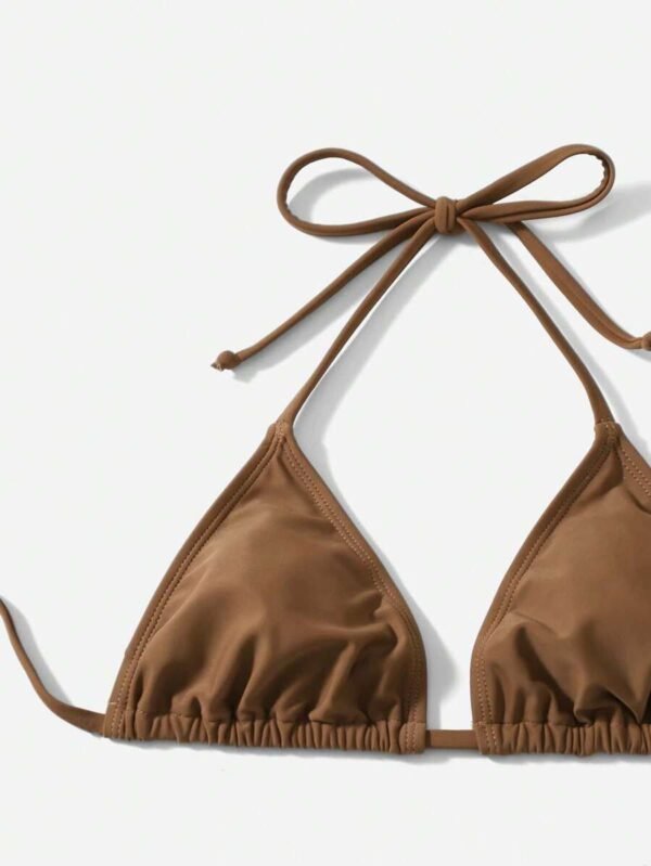 Bikini halter sin espalda de unicolor para mujer - Imagen 2