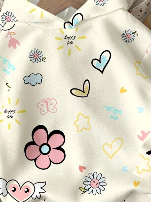 Sudadera holgada con capucha con estampado de corazón - Imagen 2