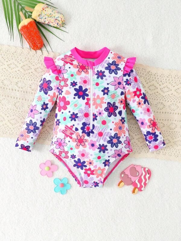 Traje de baño estampado de una sola pieza para niñas bebés