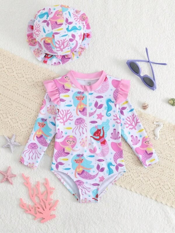 Traje de baño de una pieza con estampado de sirena