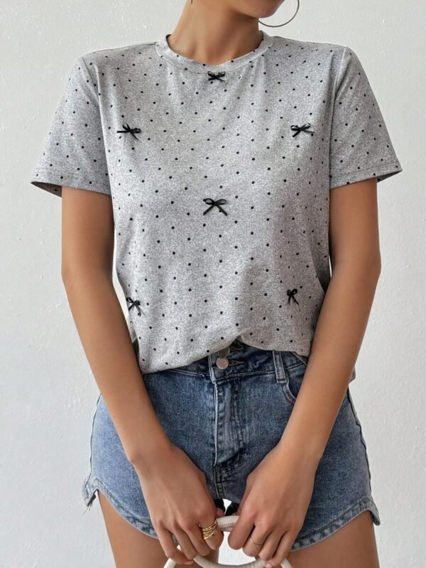 Camiseta casual de cuello redondo y manga corta para mujer - Imagen 2