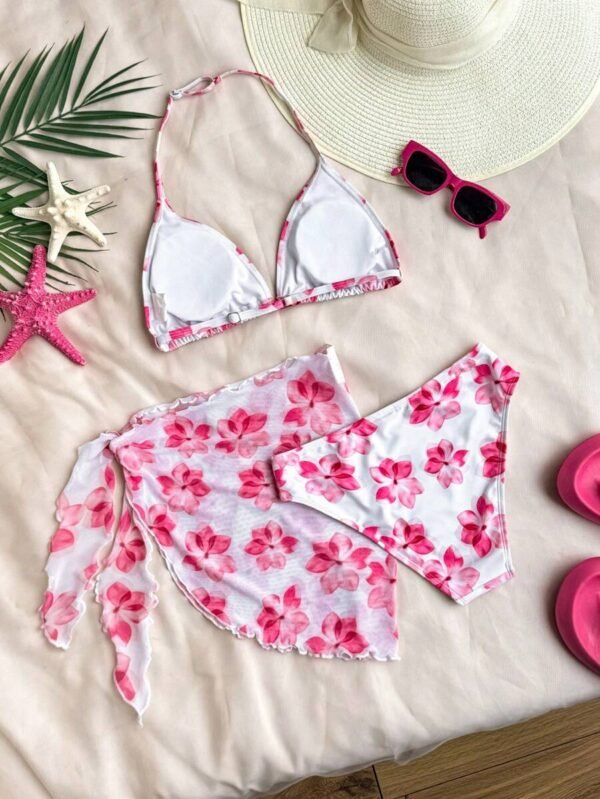 Conjunto de bikini de 3 piezas con estampado floral para adolescentes - Imagen 3