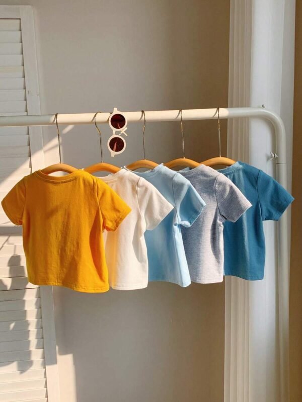 Camisetas de manga corta con cuello redondo de punto suave para niños bebés - Imagen 3