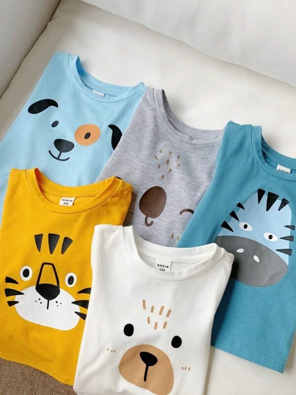 Camisetas de manga corta con cuello redondo de punto suave para niños bebés - Imagen 2