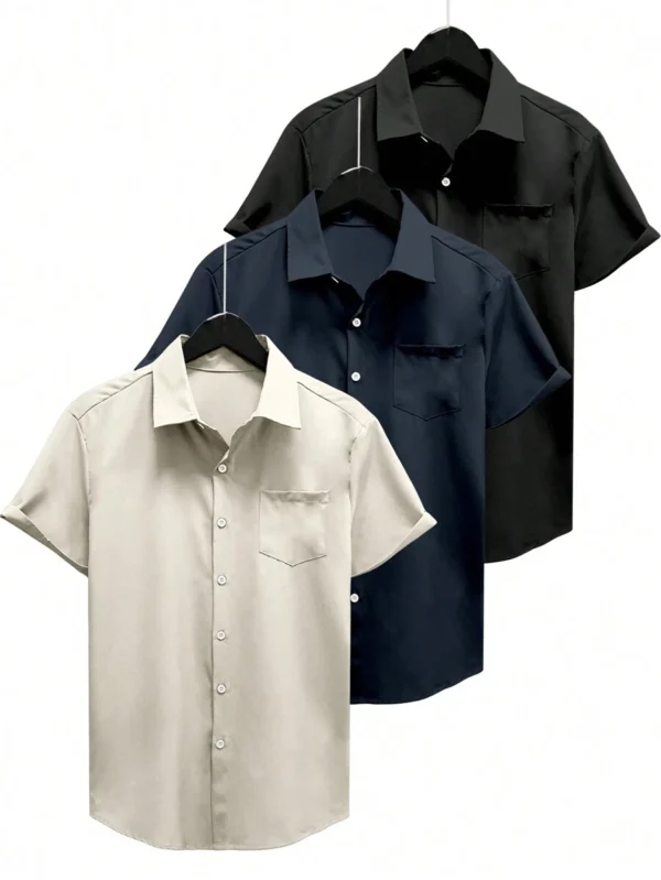 Camisas de manga corta casuales y versátiles de unicolor para hombres