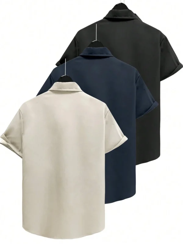 Camisas de manga corta casuales y versátiles de unicolor para hombres - Imagen 2