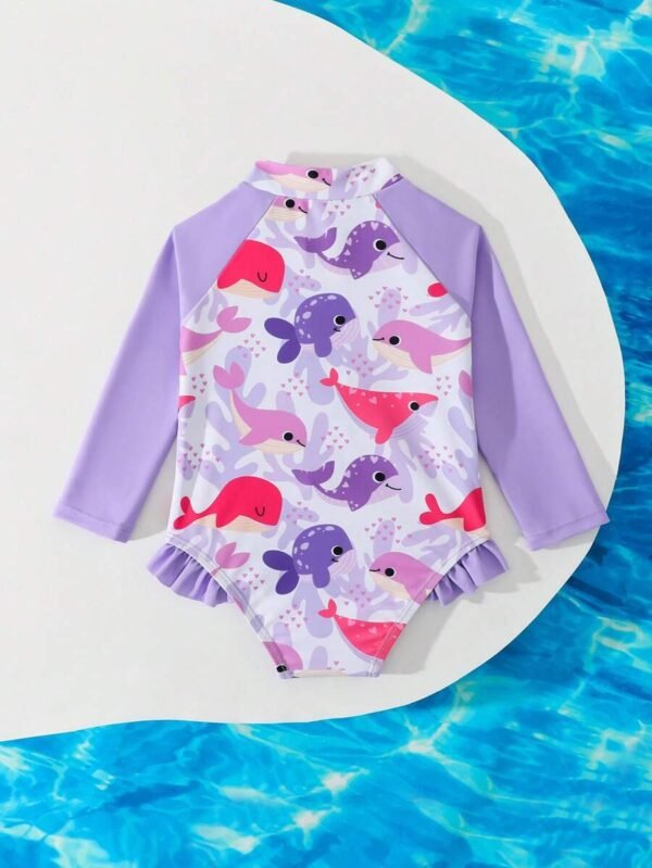 Traje de baño de una pieza con cremallera y manga larga para niñas bebés - Imagen 3