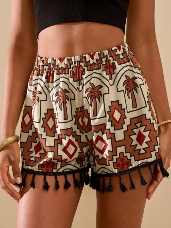 Pantalones cortos con estampado retro y flecos