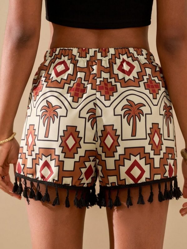 Pantalones cortos con estampado retro y flecos - Imagen 3