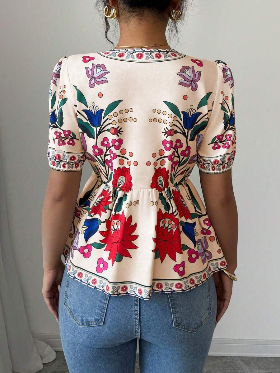 Blusa casual de mujer con estampado floral - Imagen 3