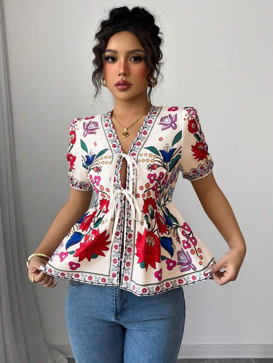 Blusa casual de mujer con estampado floral - Imagen 2