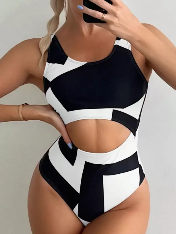 Traje de baño de una pieza con estampado de color en contraste