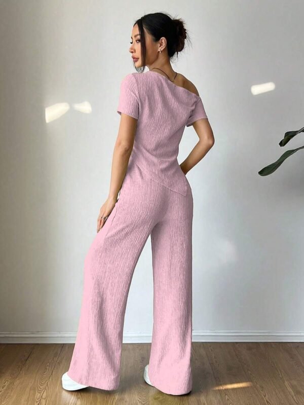 Conjunto de camiseta casual y pantalones de pierna ancha para mujer - Imagen 3