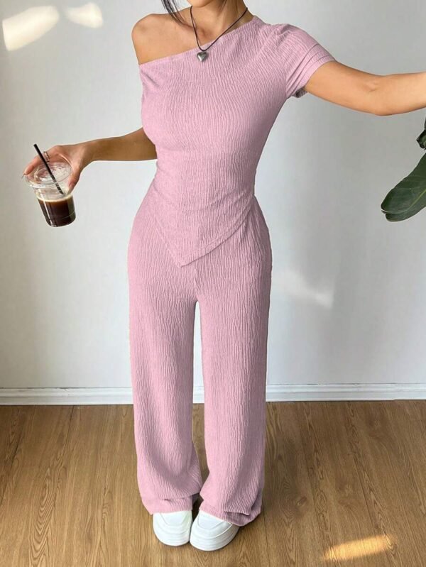 Conjunto de camiseta casual y pantalones de pierna ancha para mujer - Imagen 2