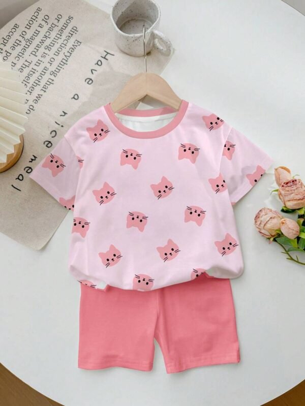 Conjunto de 2 piezas con estampado de gato rosa para niña bebé