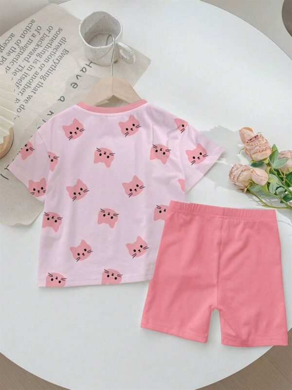 Conjunto de 2 piezas con estampado de gato rosa para niña bebé - Imagen 3