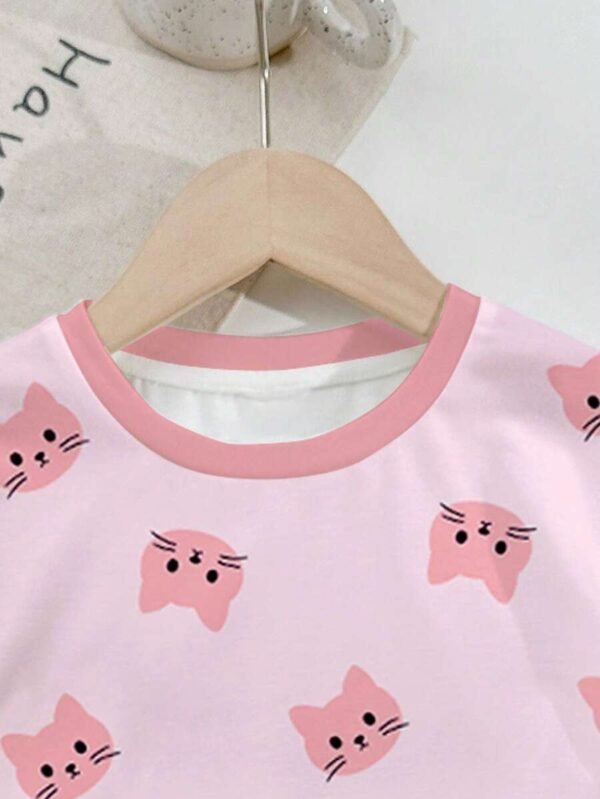Conjunto de 2 piezas con estampado de gato rosa para niña bebé - Imagen 2