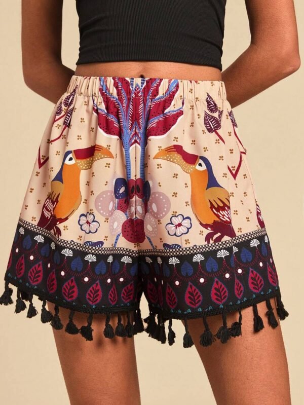 Shorts sueltos de mujer con estampado retro tejido