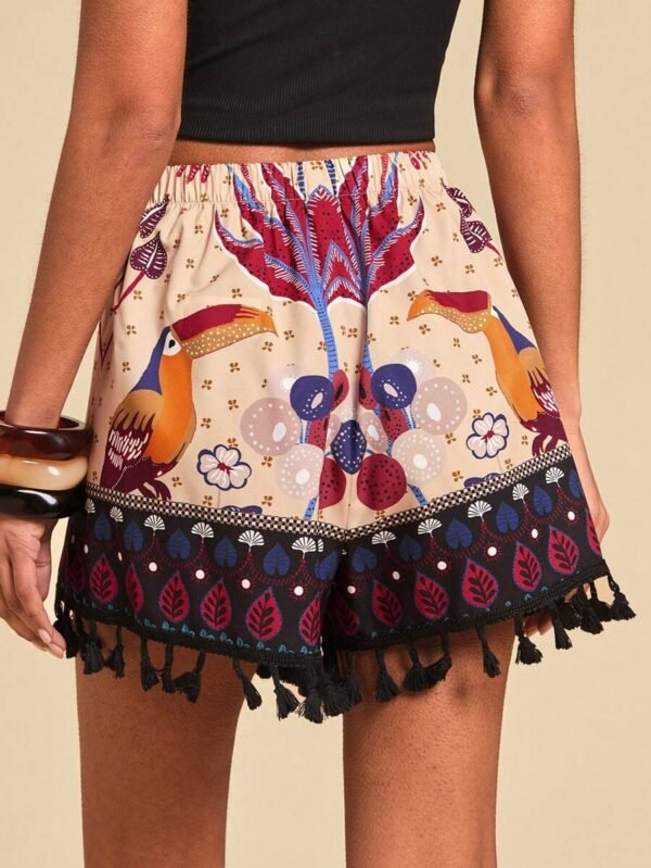 Shorts sueltos de mujer con estampado retro tejido - Imagen 3