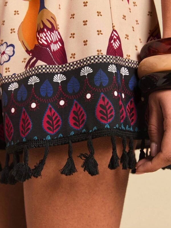 Shorts sueltos de mujer con estampado retro tejido - Imagen 2