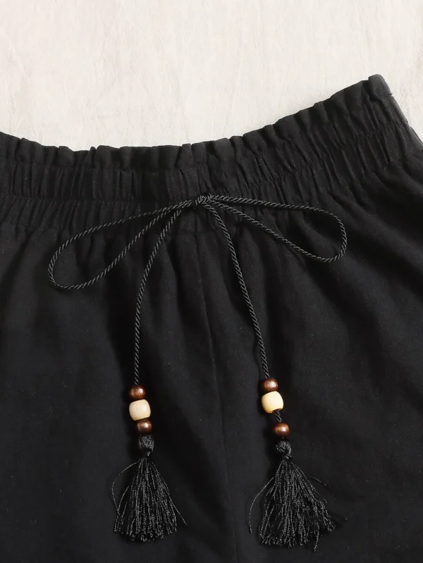 Shorts con fleco con cordón de cintura con volante - Imagen 2