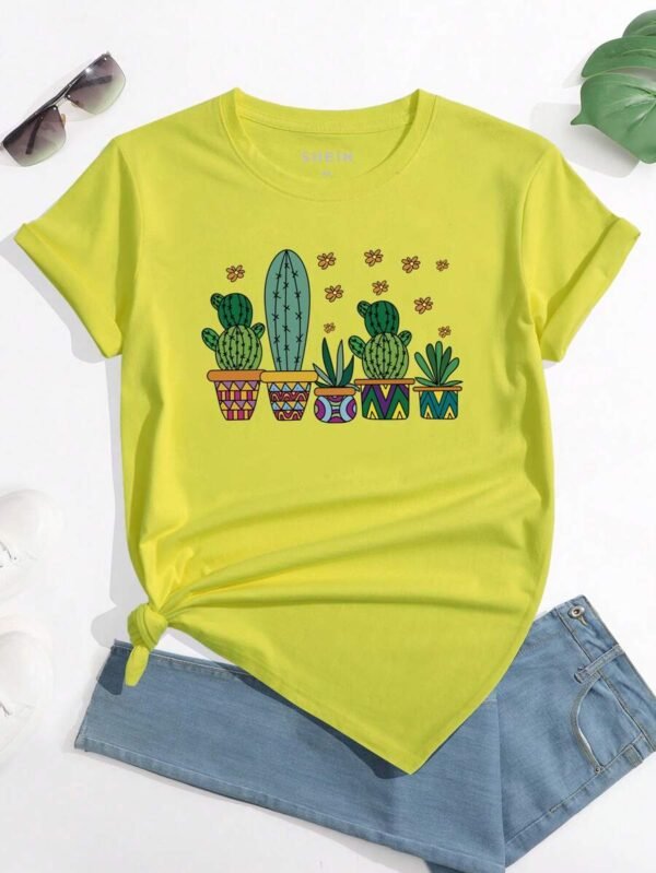 Camiseta con estampado de cactus, camisetas gráficas para mujer