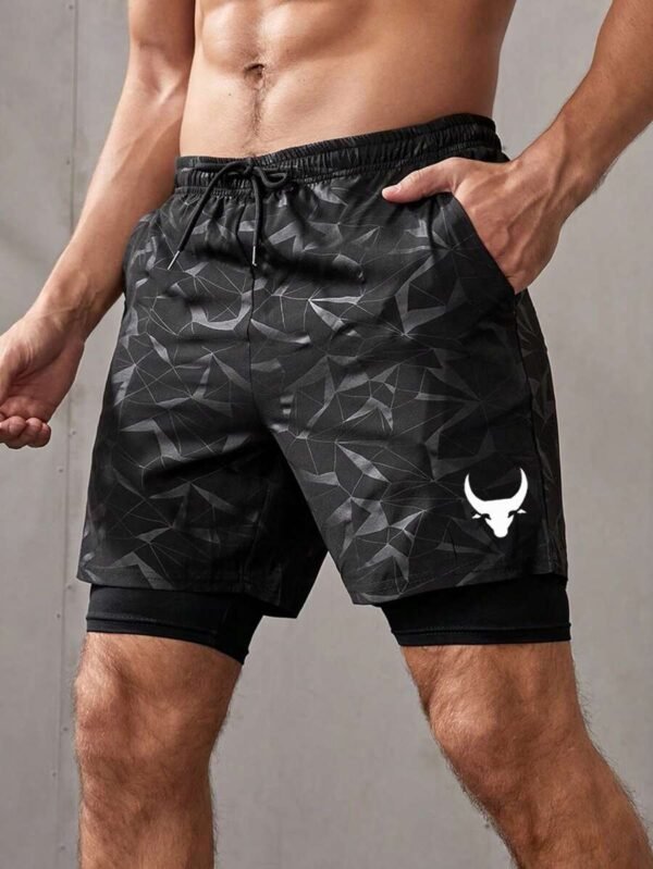 Shorts deportivos de 2 en 1 con estampado geométrico para hombre