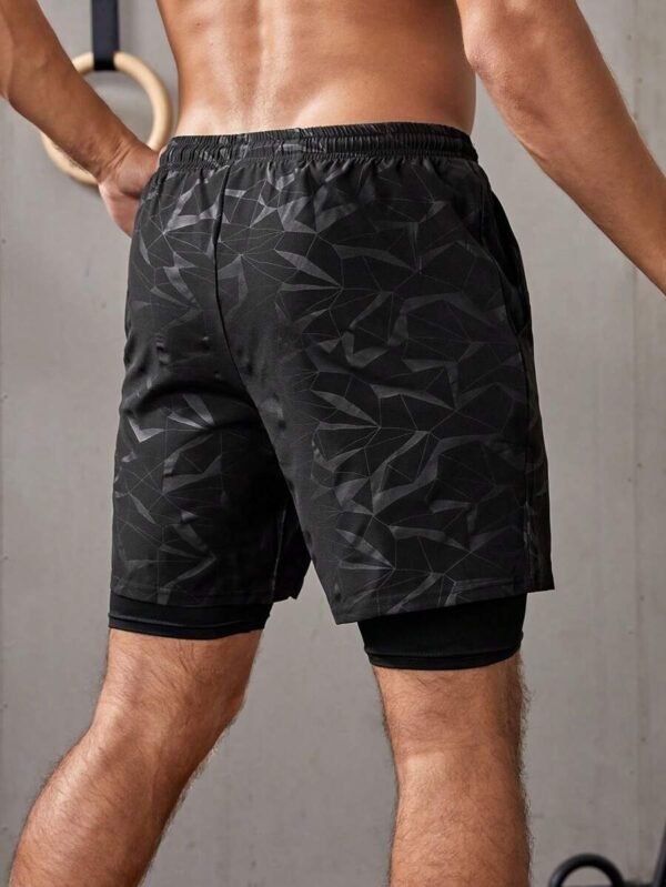 Shorts deportivos de 2 en 1 con estampado geométrico para hombre - Imagen 3