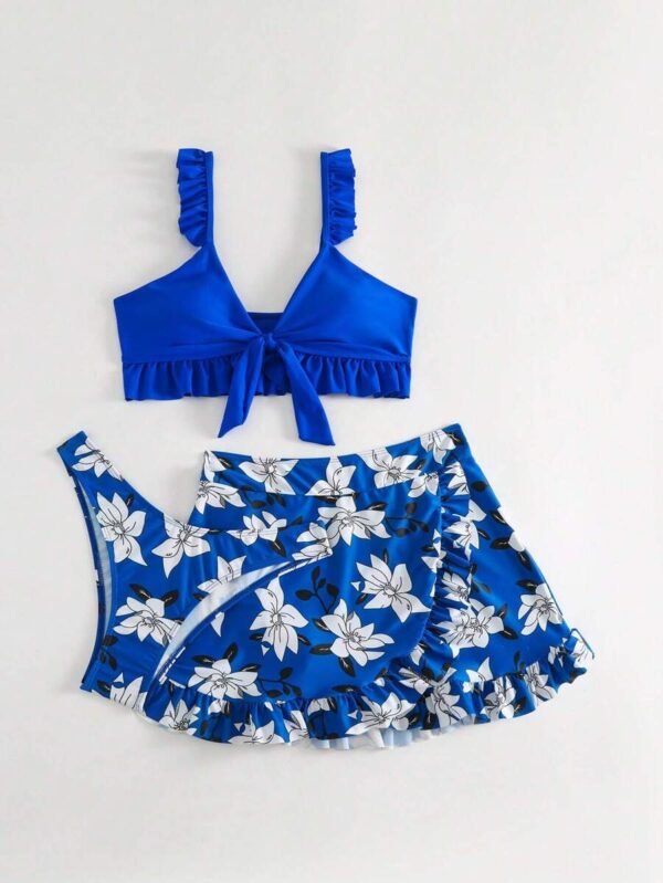 Juego de bikini con ribete de volantes y estampado floral - Imagen 3
