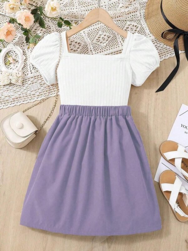 Set de 2 piezas camiseta de cuello redondo y falda para niñas - Imagen 3