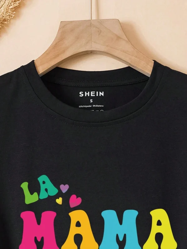 Camiseta de mujer con estampado de letras y cuello alto - Imagen 2